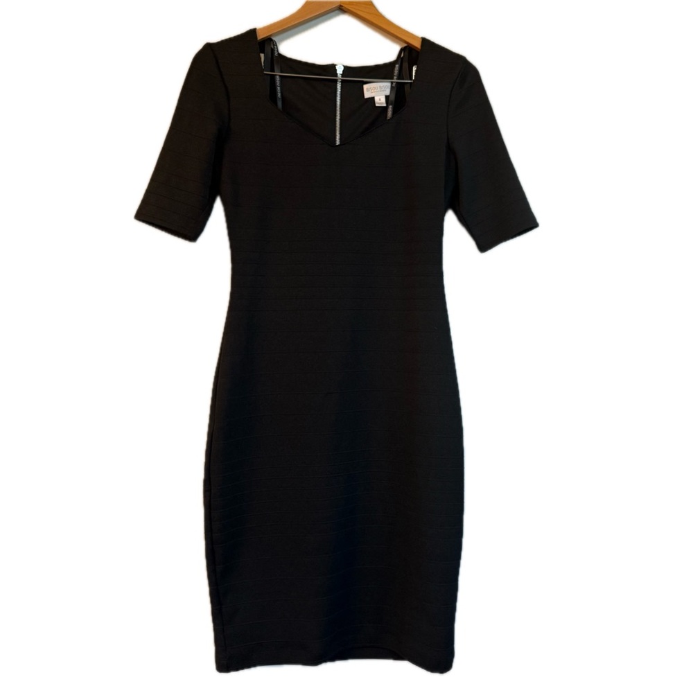 Bisou Bisou Michele Bohbot Black Pleated Sheath Midi Women's Dress Size 6 EUC